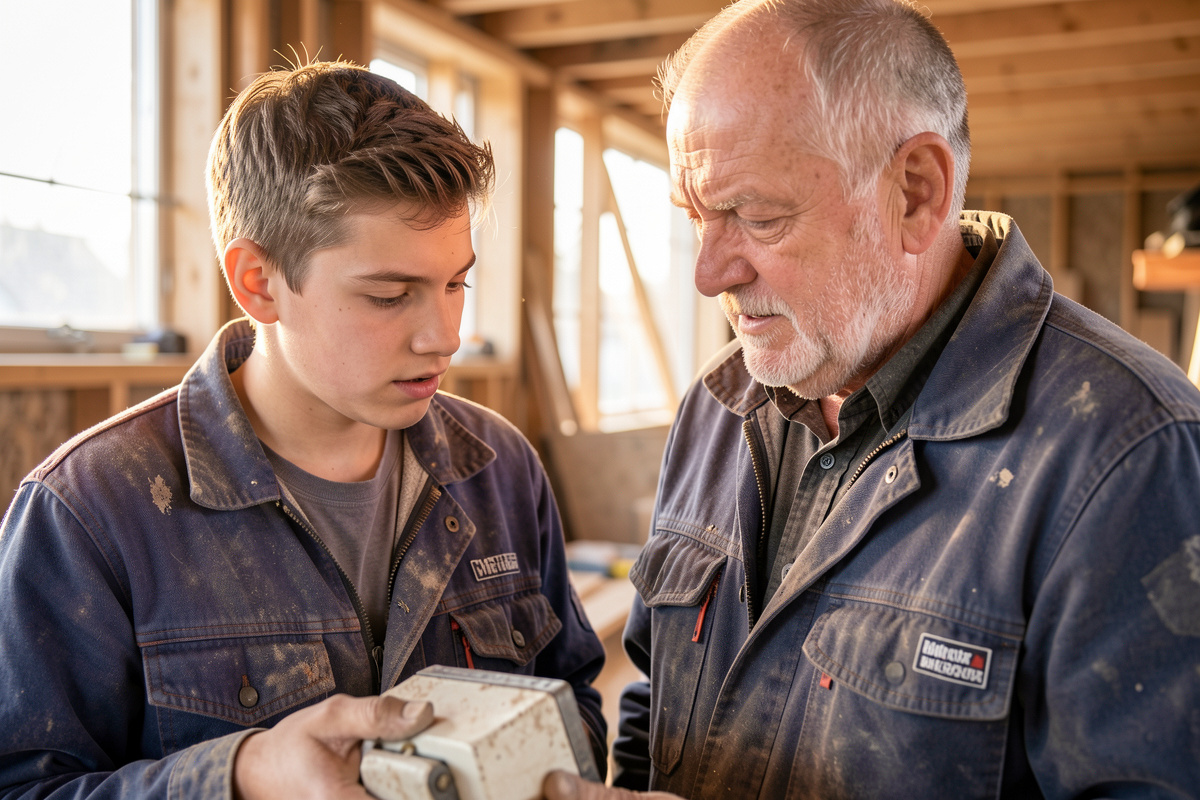 Junger Auszubildender lernt vom erfahrenen Meister – Ausbildung bei H&M Bau Reinschmidt